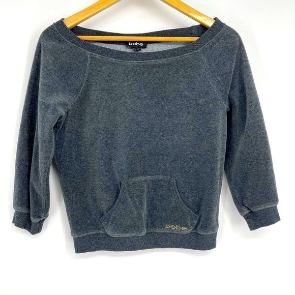 Bebe Dark Gray Velour Pullover Sweatshirt (XS) - Picture 1 of 5